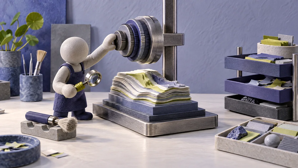 An illustration of a worker choosing a tool and adjusting how deeply to inspect a task
