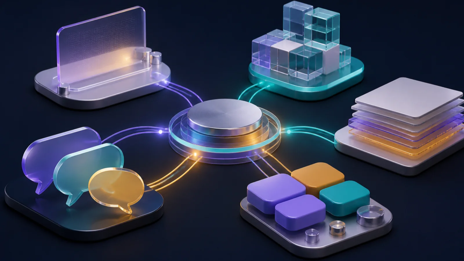 AI-generated illustration of separate workspaces merging into a shared context platform
