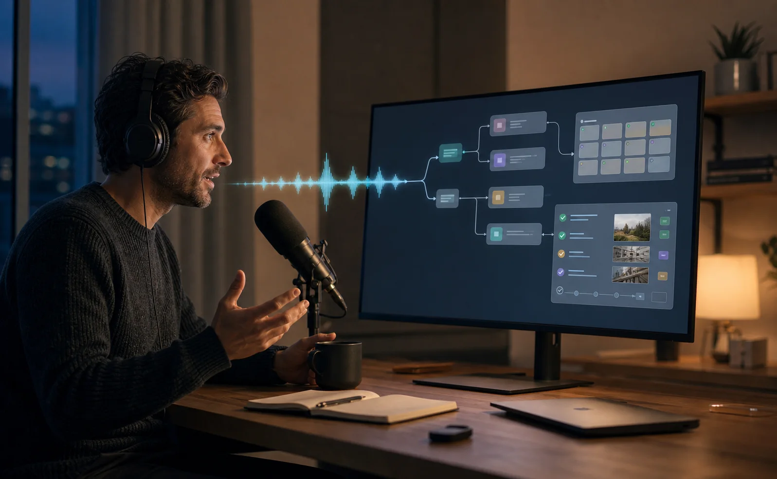 人間が音声で伝えた意図をAIが構造化し、評価可能な作業工程へ変換する編集イメージ