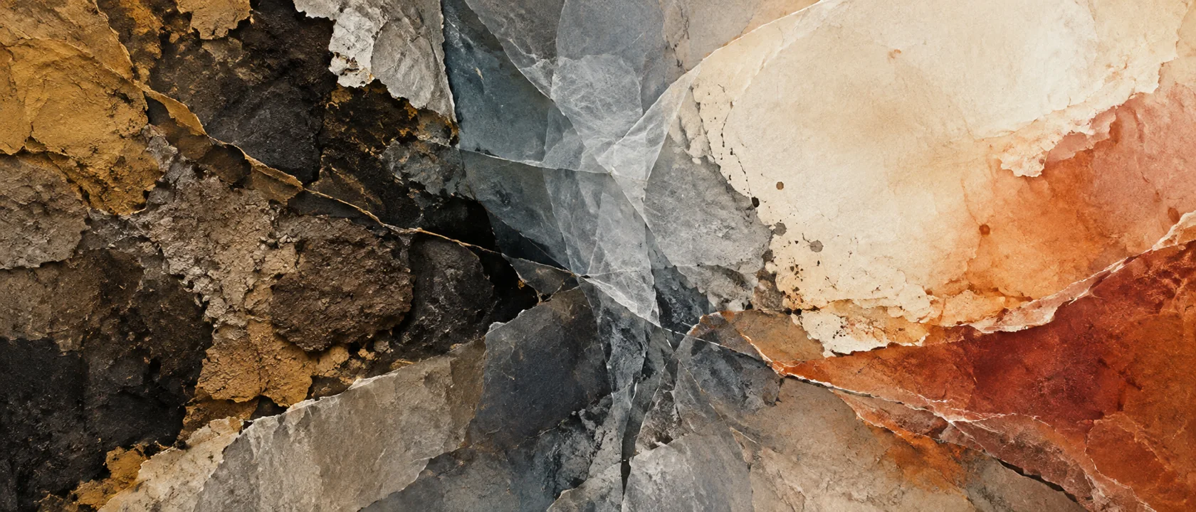 AI-generated abstract painting of compressed earth textures, cold layers, and warm spreading pigment