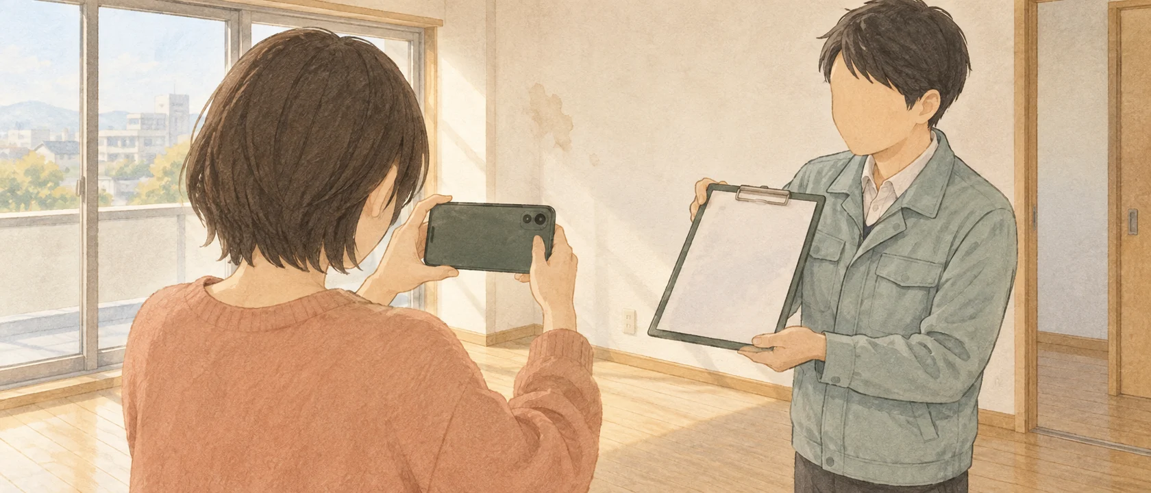 A tenant photographing a document presented during a move-out inspection